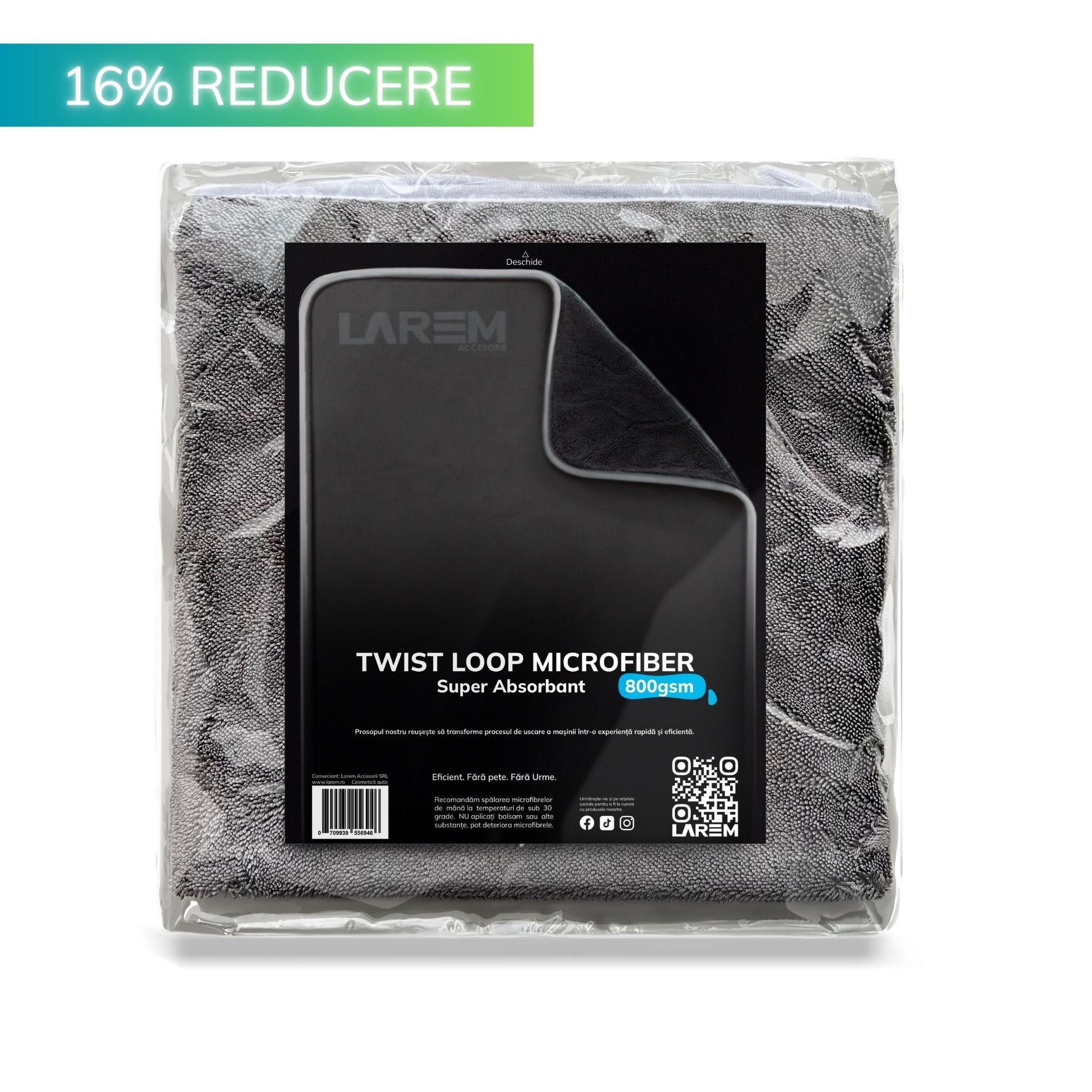 Prosop Uscare Auto, 70X100cm, Super Absorbant, TWIST LOOP, microfibră, Larem