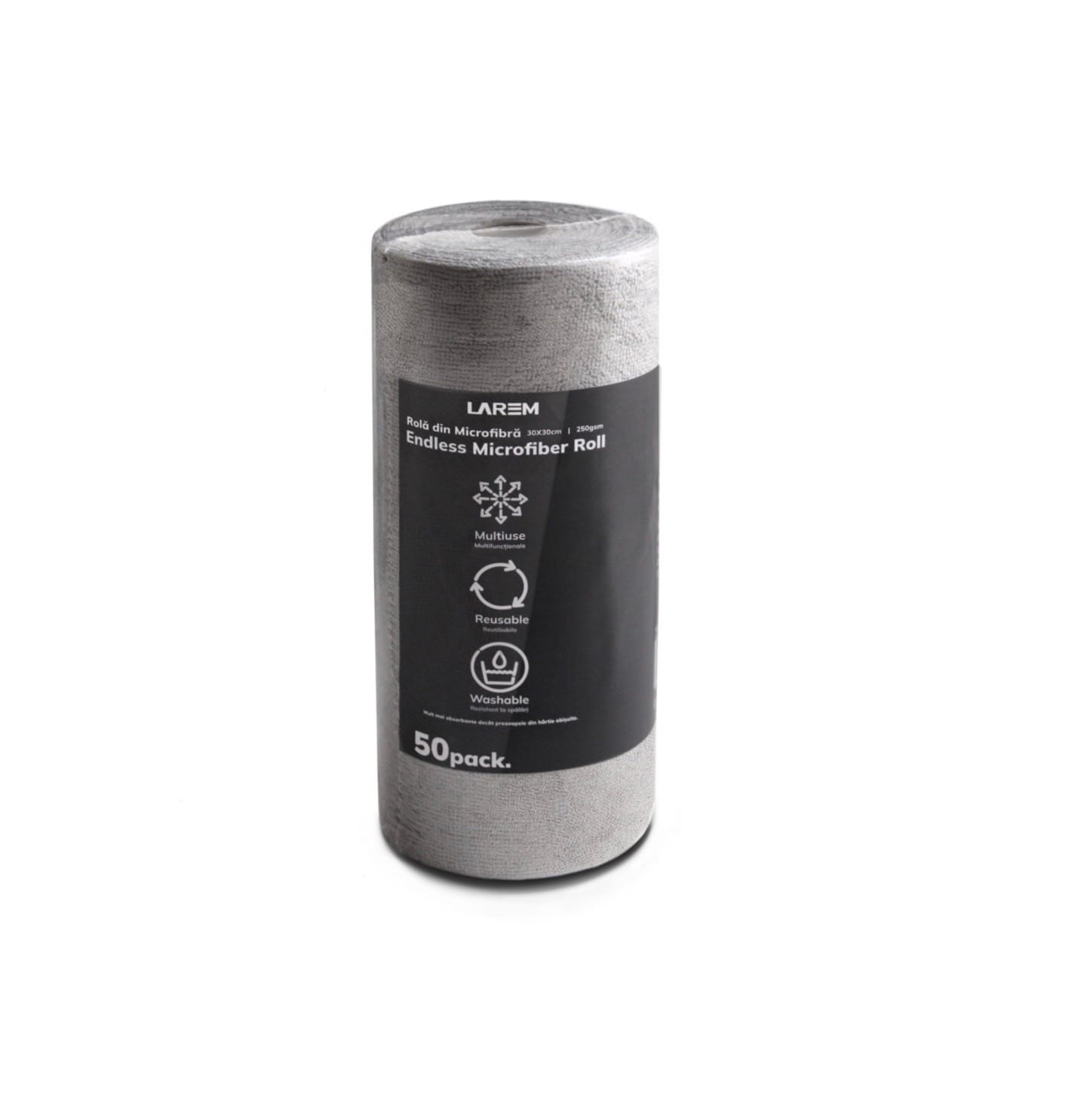 Rola de lavete din microfibra, 50 lavete, 30x30 cm, 250GSM, Capacitate mare de absorbtie, Reutilizabile