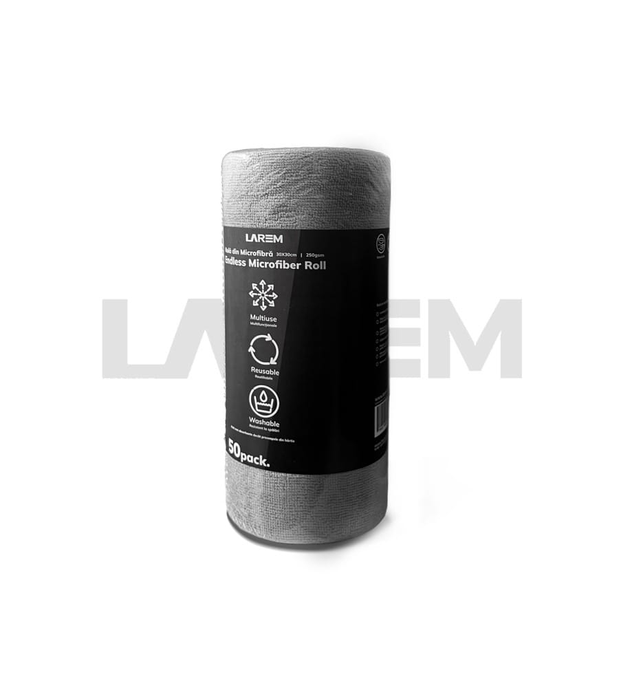 Rola de lavete din microfibra, 50 lavete, 30x30 cm, 250GSM, Capacitate mare de absorbtie, Reutilizabile