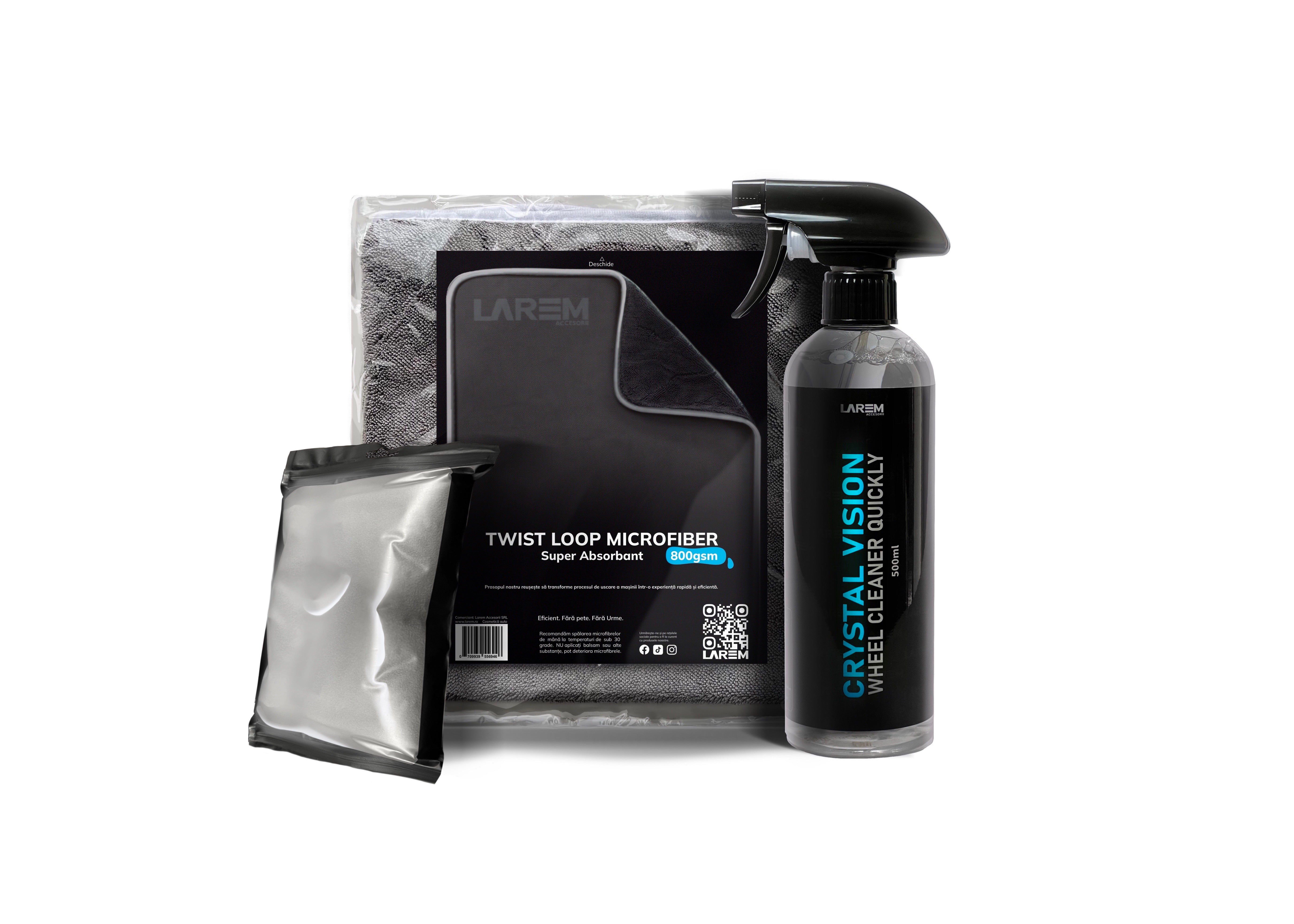KIT Larem Shine ( Prosop Twist Loop 60x90cm+ Crystal Vision 500ml+ Laveta Interior )