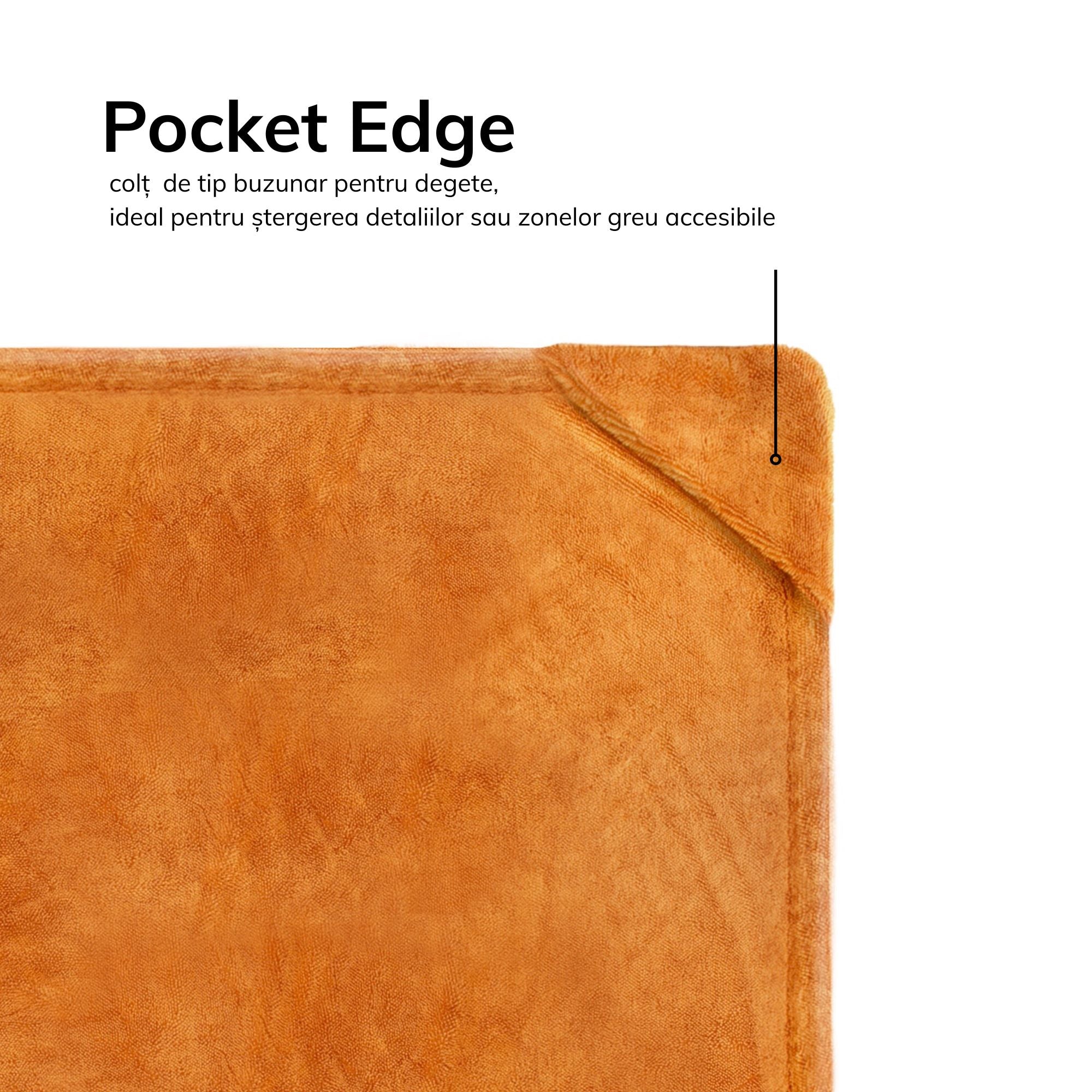 Prosop Uscare Auto | Pocket EDGE, 60X90cm, 2x Colțuri tip buzunar, 2x fețe, 1300GSM, Larem
